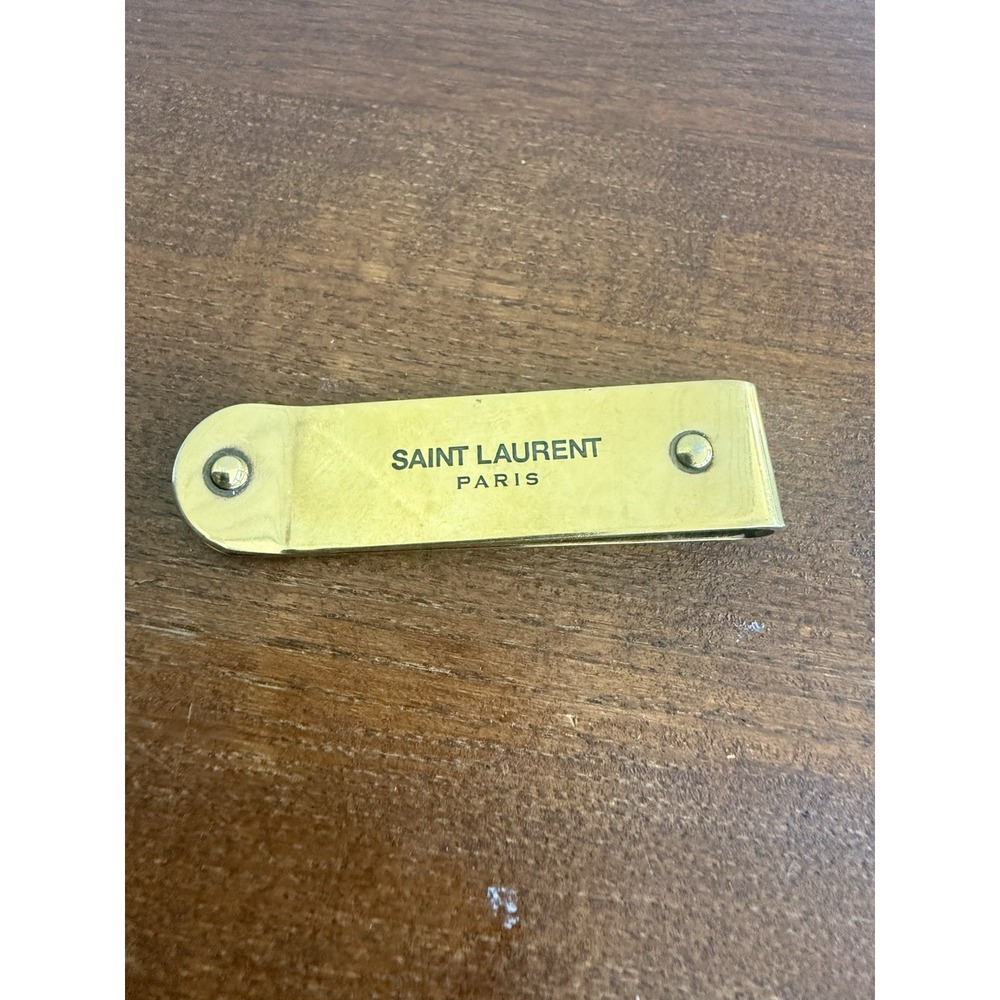 SAINT LAURENT Money Clip Bill Color Gold Plain Logo Engraved Metal